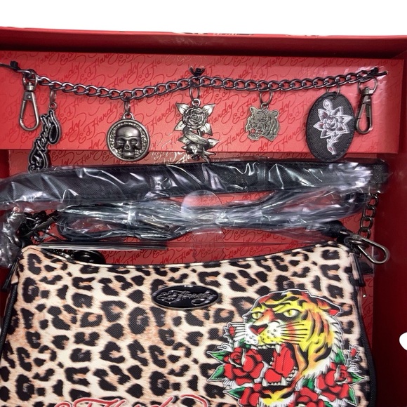 Ed Hardy Leopard Print Baguette Handbag with Charms NEW - Picture 2 of 3